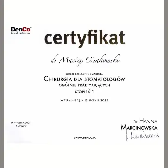 Maciej Cisakowski - Chirurgie pro praktické zubní lékaře - 1. úroveň